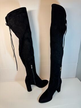 Marc Fisher Black Suede Over the Knee Boots Block Heel Size 8.5